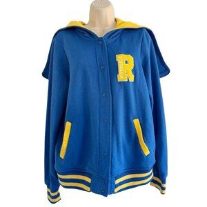 Riverdale Cheerleader Woman’s Sz L Blue & Yellow Varsity Snap Jacket Hoodie